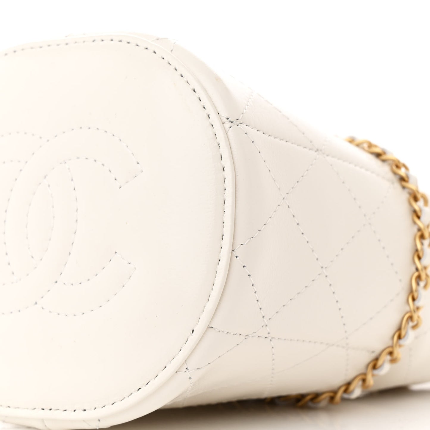 Shiny Lambskin Quilted Nauticoco Bucket Bag White