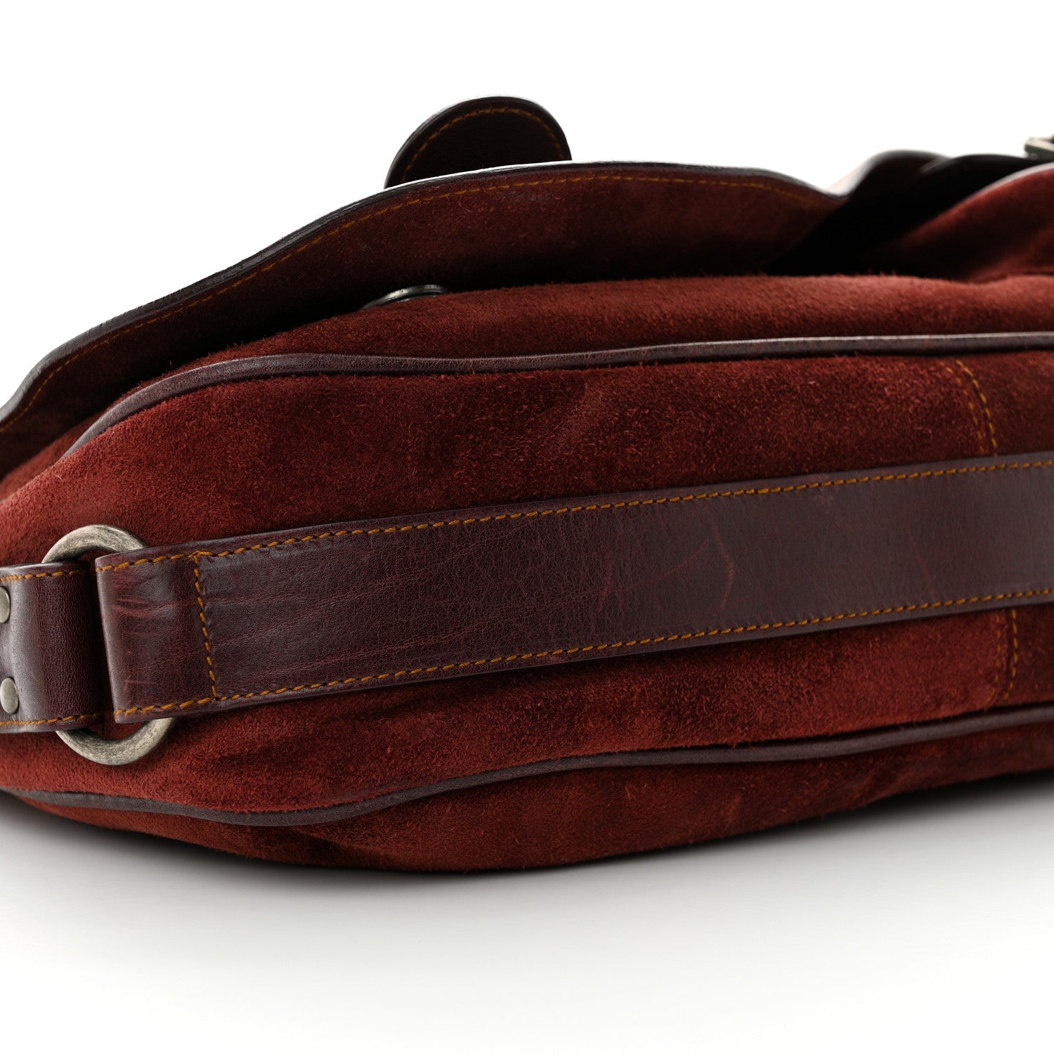 Christian Dior Suede Calfskin Medium Gaucho Double Saddle Burgundy 9 of 13