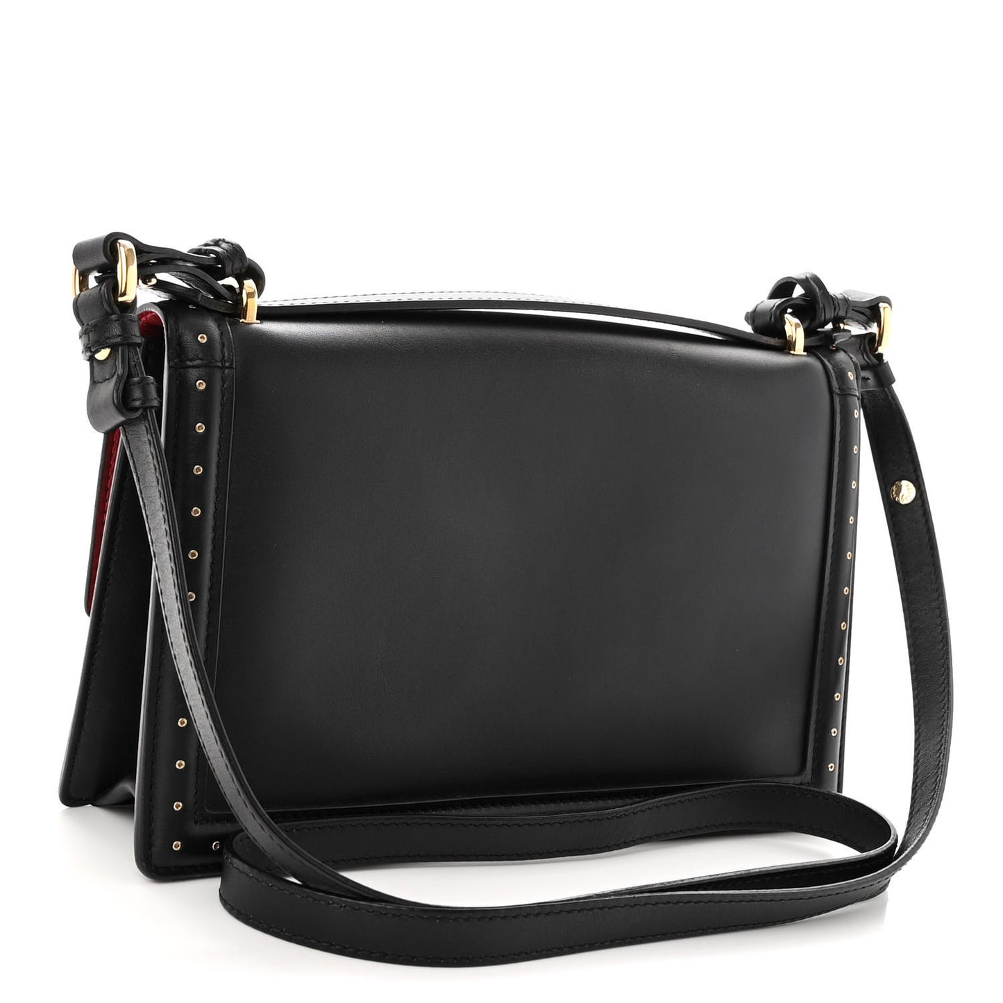 Smooth Calfskin Studded Aileen Gancio Lock Shoulder Bag Black