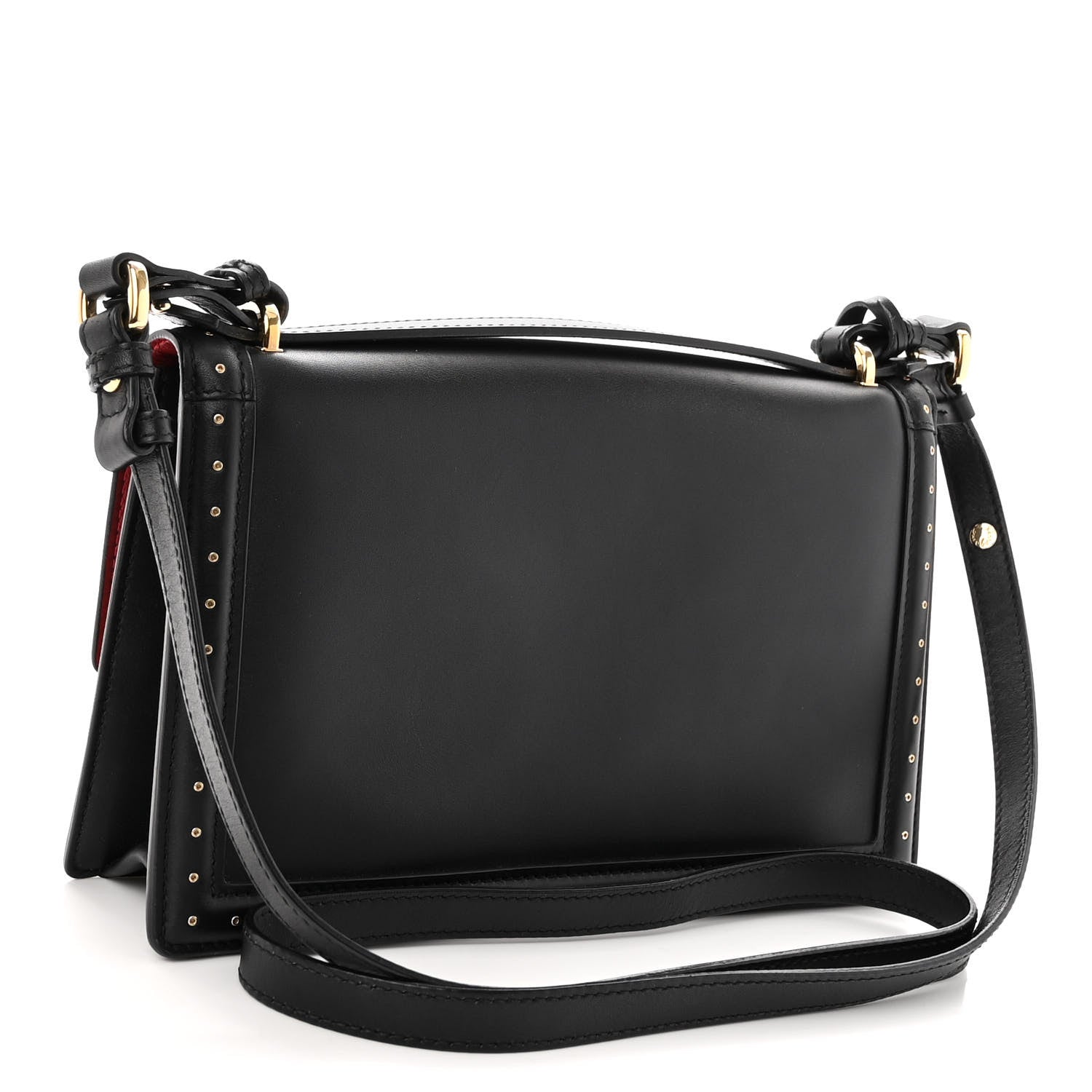 Salvatore Ferragamo Smooth Calfskin Studded Aileen Gancio Lock Shoulder Bag Black 3 of 9