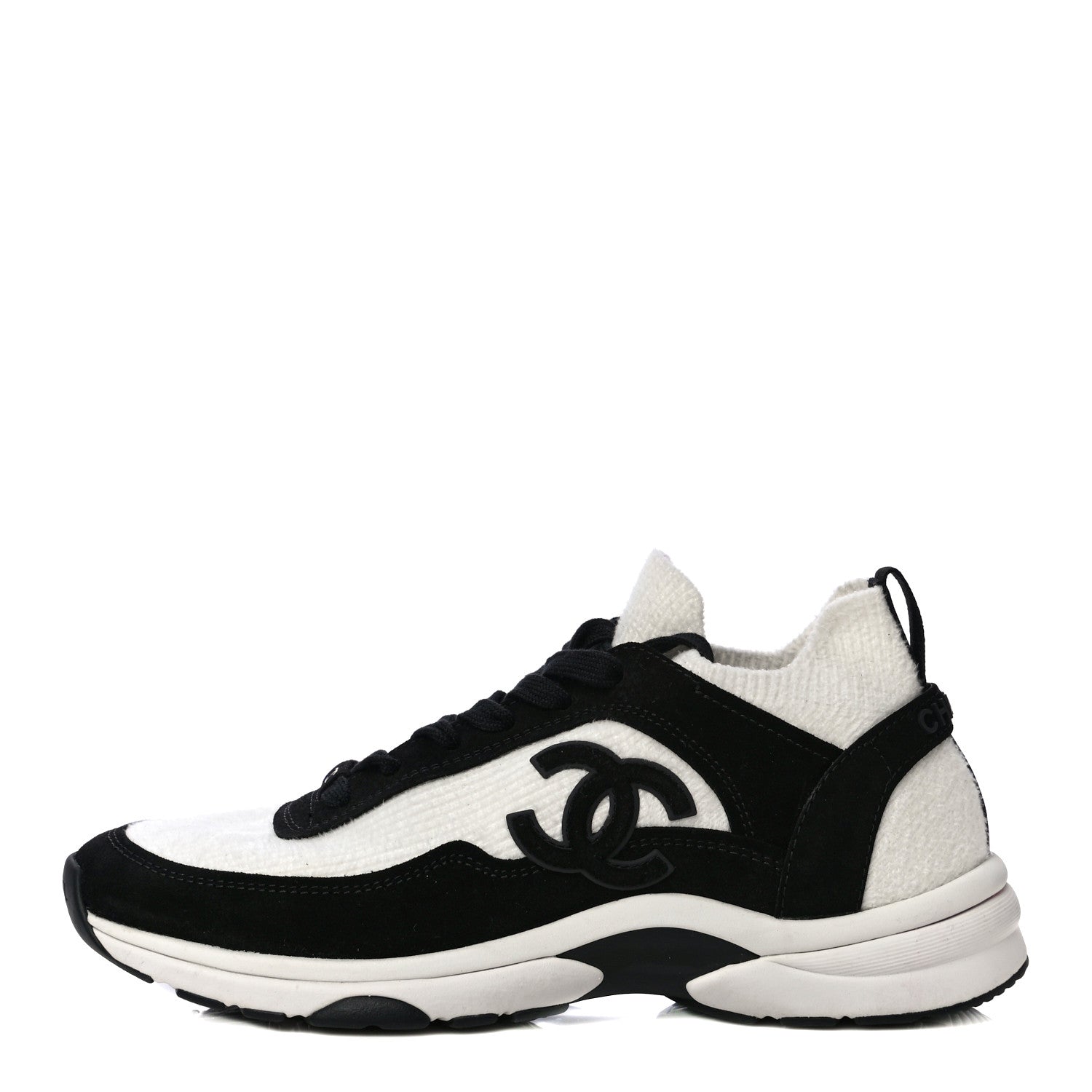 Chanel Fabric Suede Calfskin CC Sneakers 39.5 White Black 1 of 10