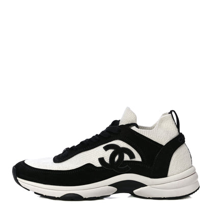 Chanel Fabric Suede Calfskin CC Sneakers 39.5 White Black 1 of 10