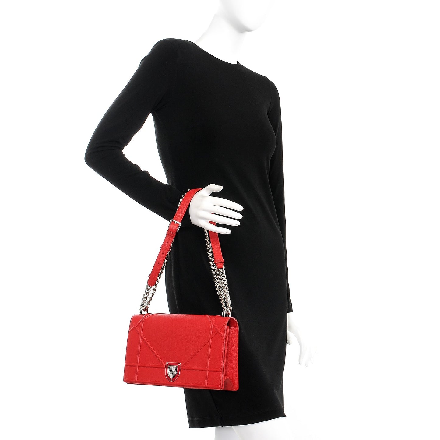 Grained Calfskin Medium Diorama Flap Bag Red