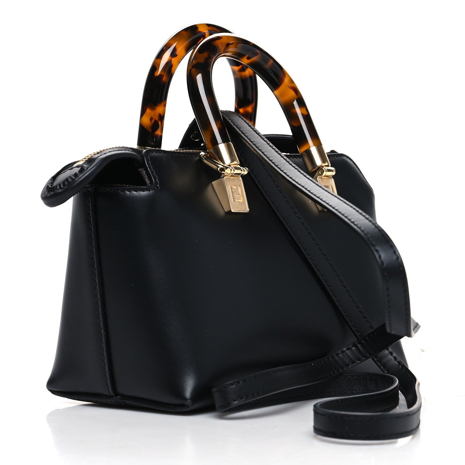 Fendi Vitello King Plexiglass Logo Embossed Mini By The Way Top Handle Boston Bag Black 3 of 10