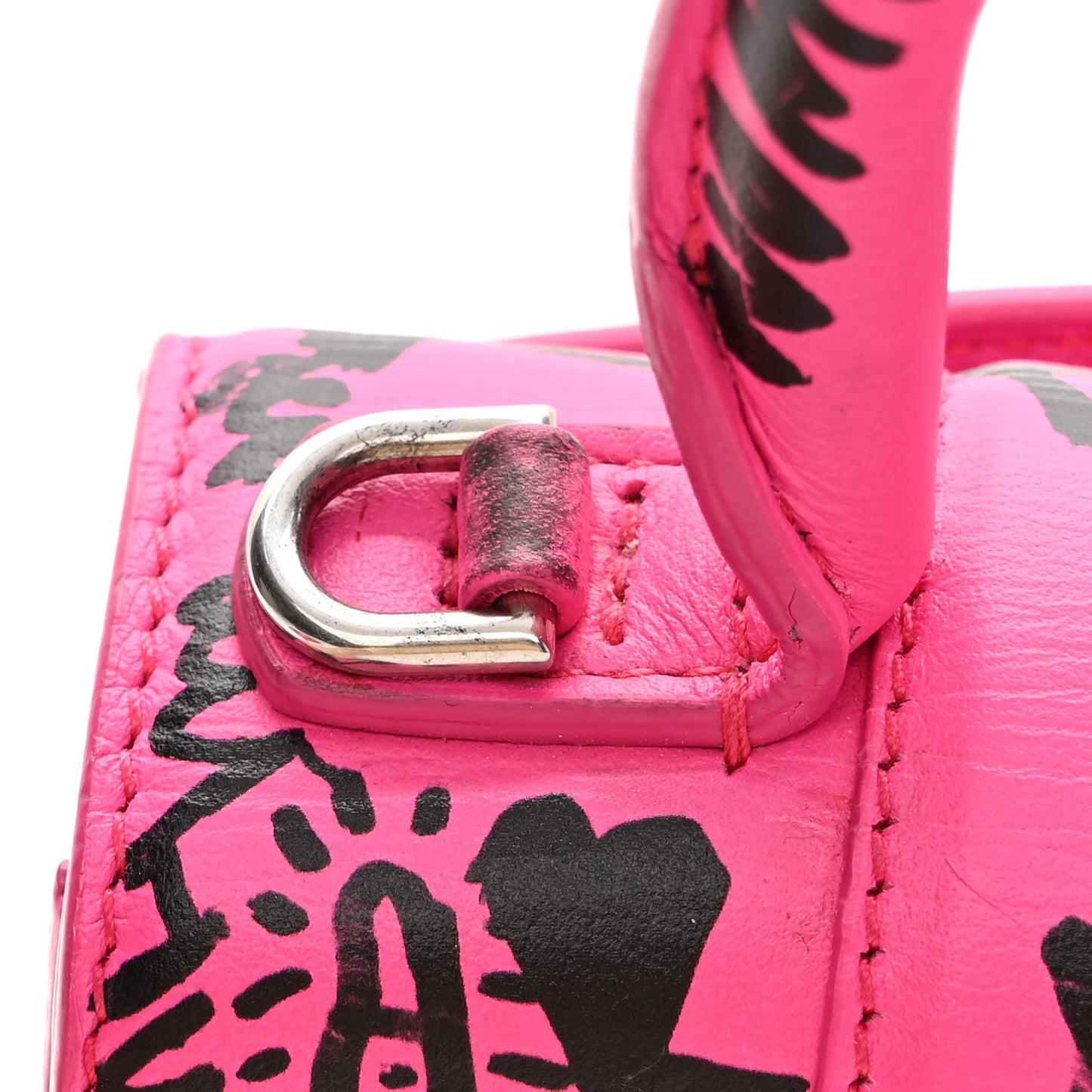 Smooth Calfskin Graffiti Hourglass Top Handle Bag XS Acid Fuchsia Black