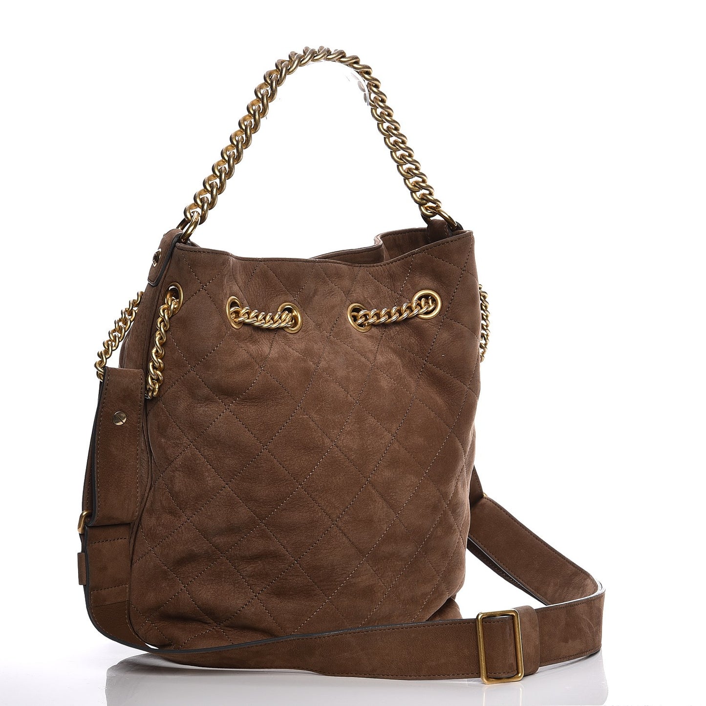 Suede Calfskin Small On My Shoulder Drawstring Bag Brown