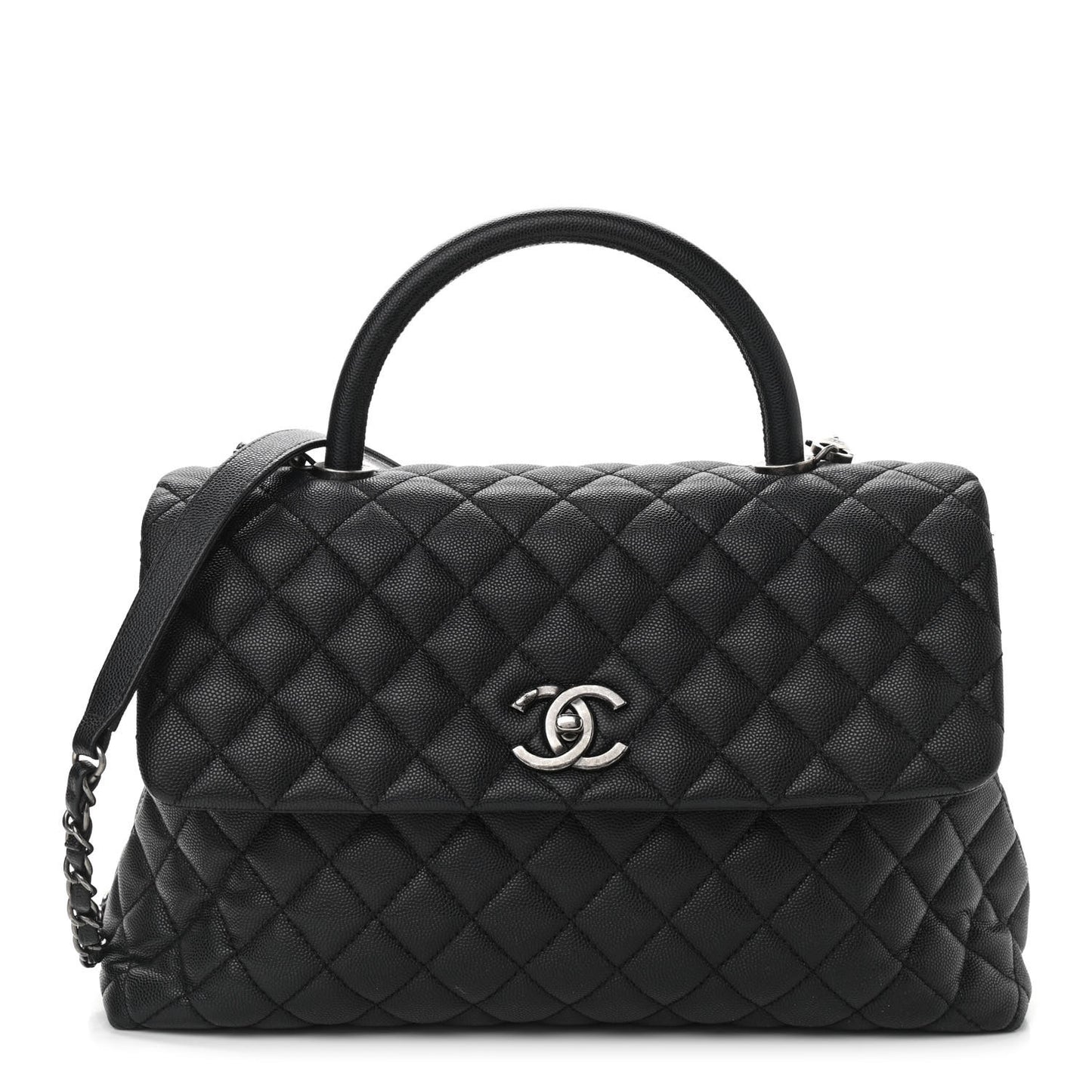 Caviar Quilted Medium Coco Handle Flap Black