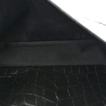 Saint Laurent Crocodile Embossed Lambskin Monogram Medium Niki Chain Satchel Black 6 of 12