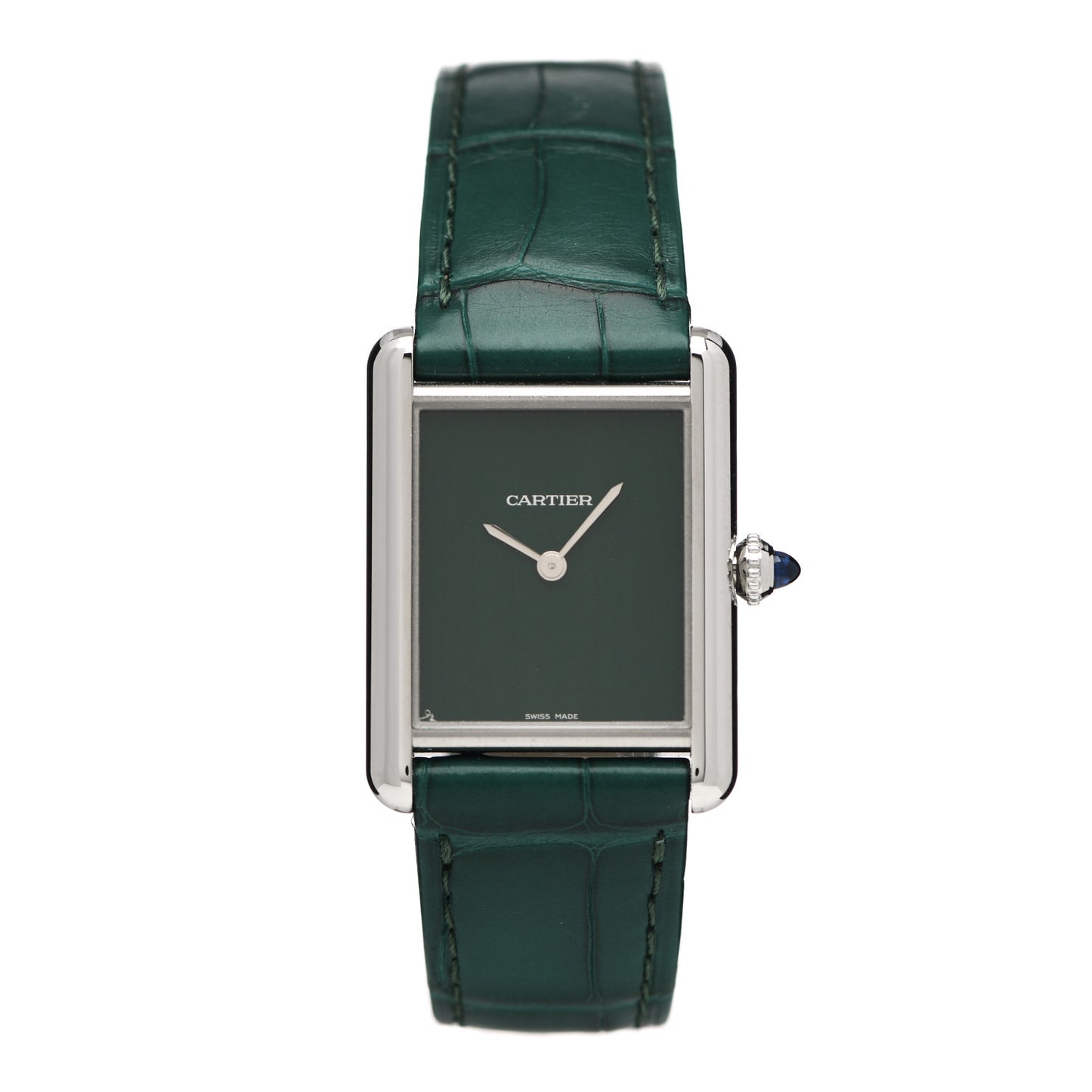 Stainless Steel Alligator 25mm Must de Cartier Tank Quartz Watch Green