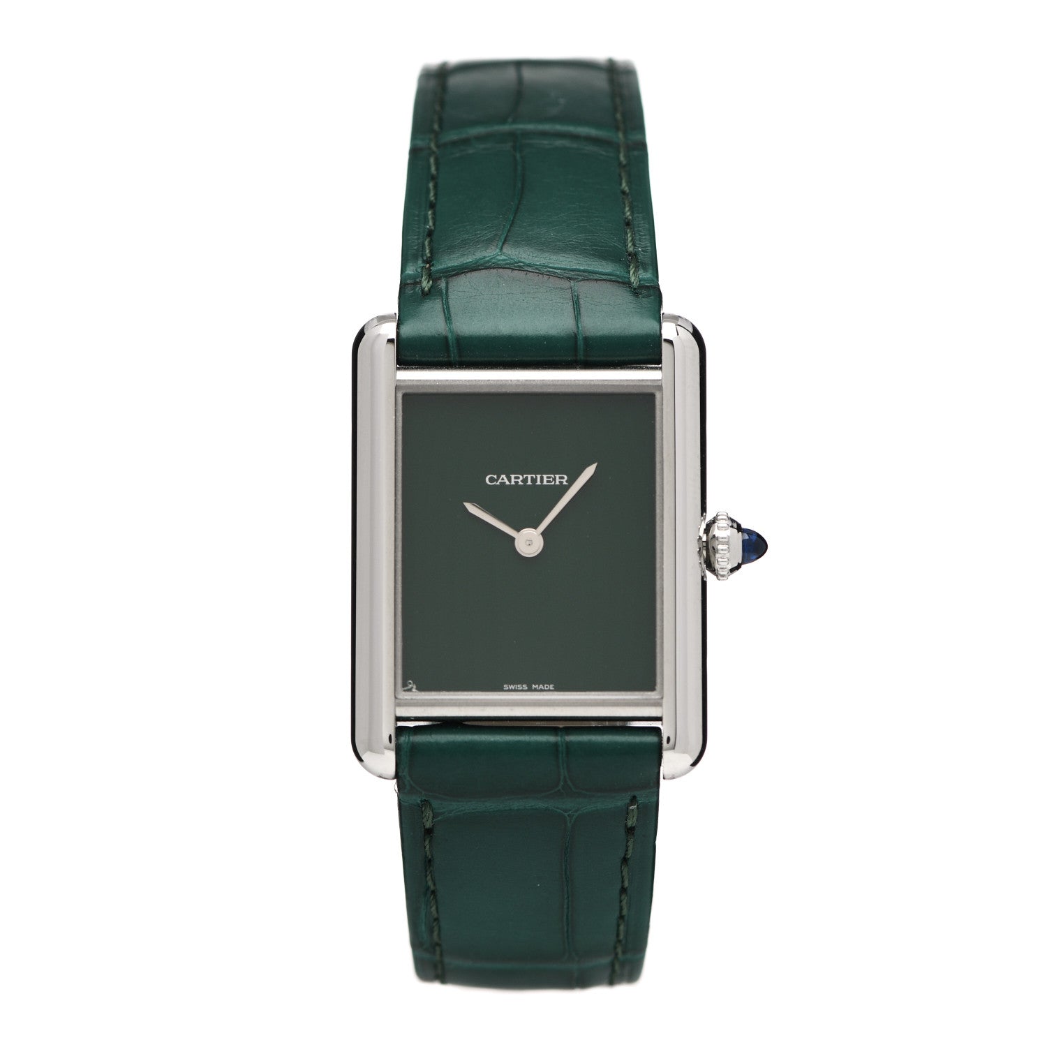 Cartier Stainless Steel Alligator 25mm Must de Cartier Tank Quartz Watch Green 1 of 5