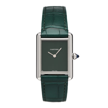 Cartier Stainless Steel Alligator 25mm Must de Cartier Tank Quartz Watch Green 1 of 5