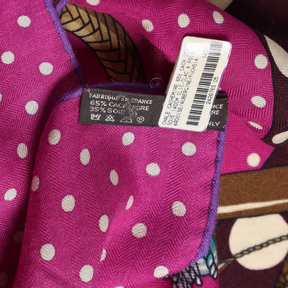 Hermes Cashmere Silk Clic Clac A Pois Shawl 140 Ardoise Aubergine Fuchsia 3 of 5