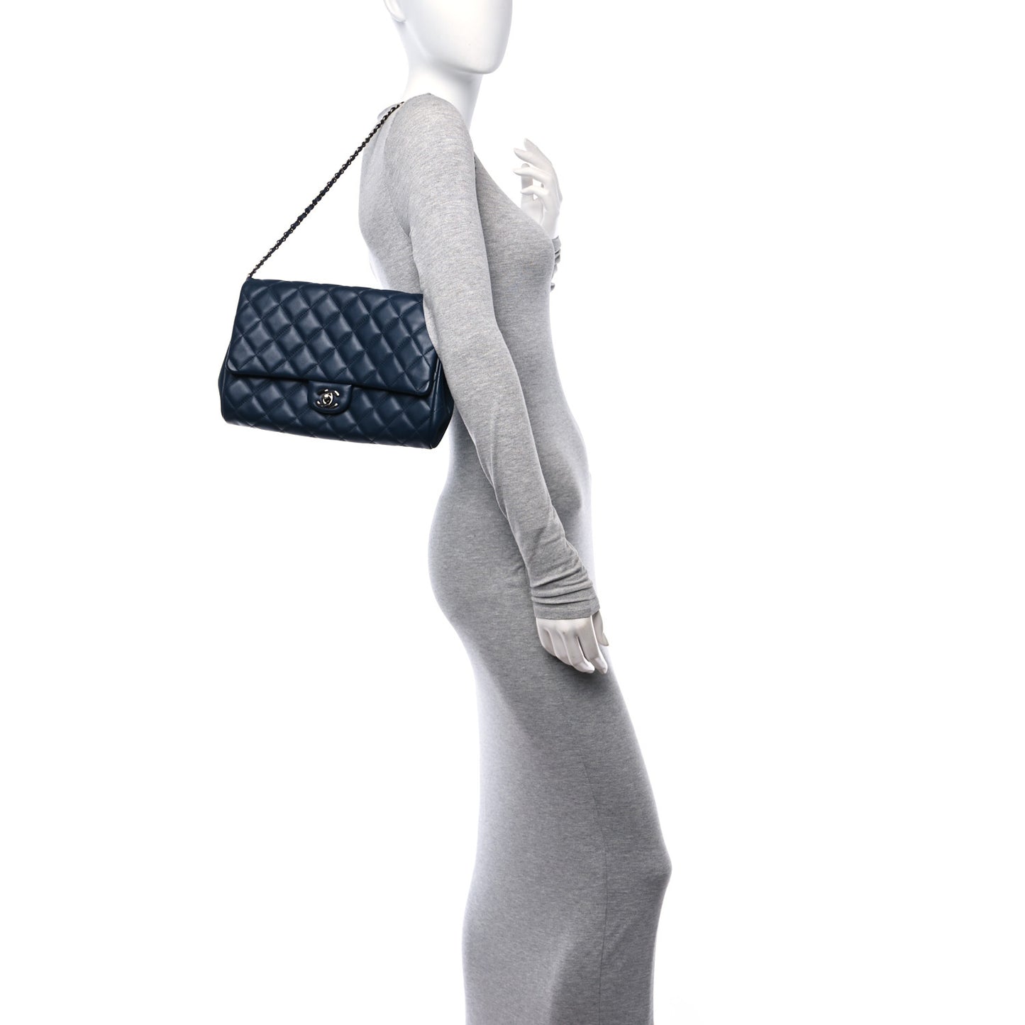 Lambskin Quilted Clutch with Chain Flap Navy