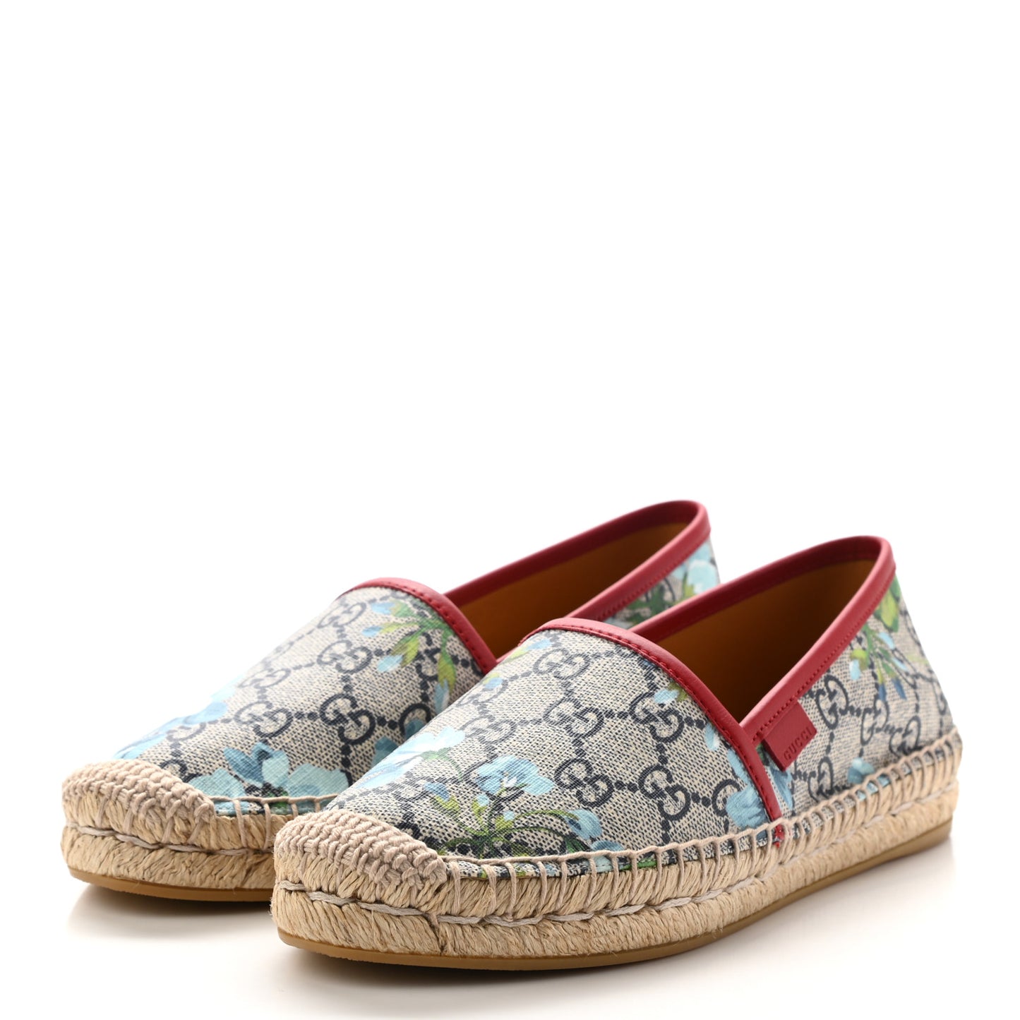 GG Supreme Monogram Blooms Espadrilles 36 Beige Blue Navy Hibiscus Red