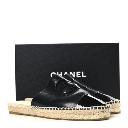 Chanel Iridescent Goatskin Patent CC Espadrille Mules 39 Black 11 of 11