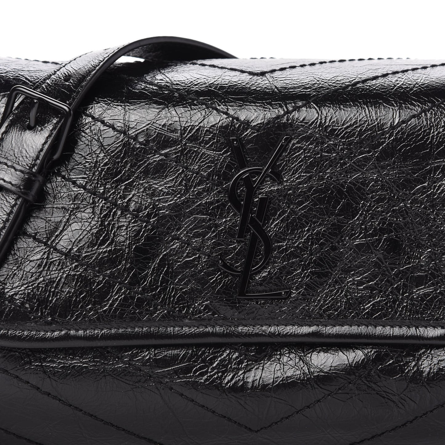 Crinkled Calfskin Matelasse Monogram Niki Body Bag Black