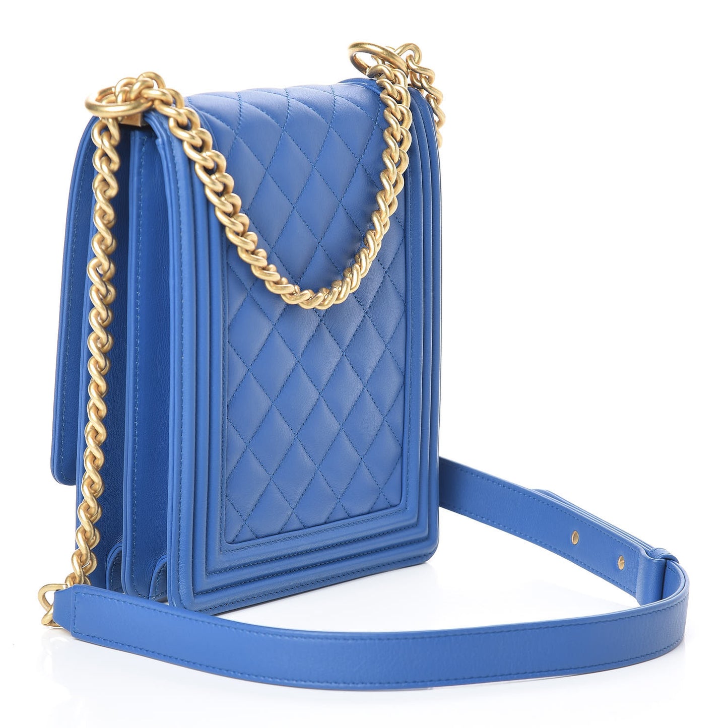 Calfskin Quilted North South Boy Flap Blue