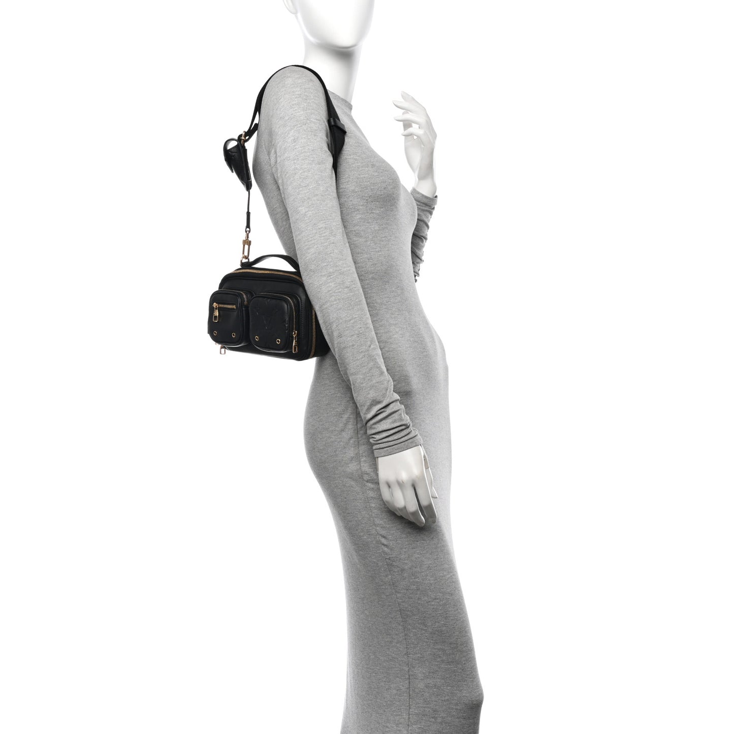 Calfskin Monogram Embossed Utility Crossbody Black