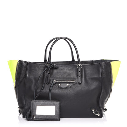 Balenciaga Calfskin Papier Mini A4 Zip Around Tote Black Chartreuse 1 of 9