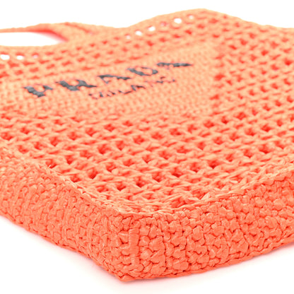 Prada Yarn Raffia Effect Crochet Logo Embroidered Tote Bag Arancio 8 of 9