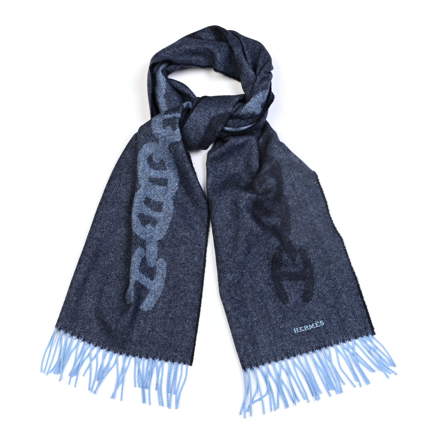 Cashmere Crazy Chain Muffler Marine Ciel