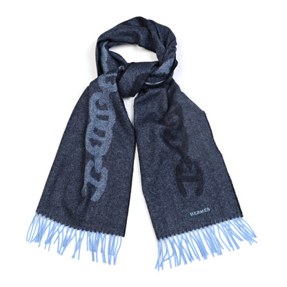 Hermes Cashmere Crazy Chain Muffler Marine Ciel 1 of 4