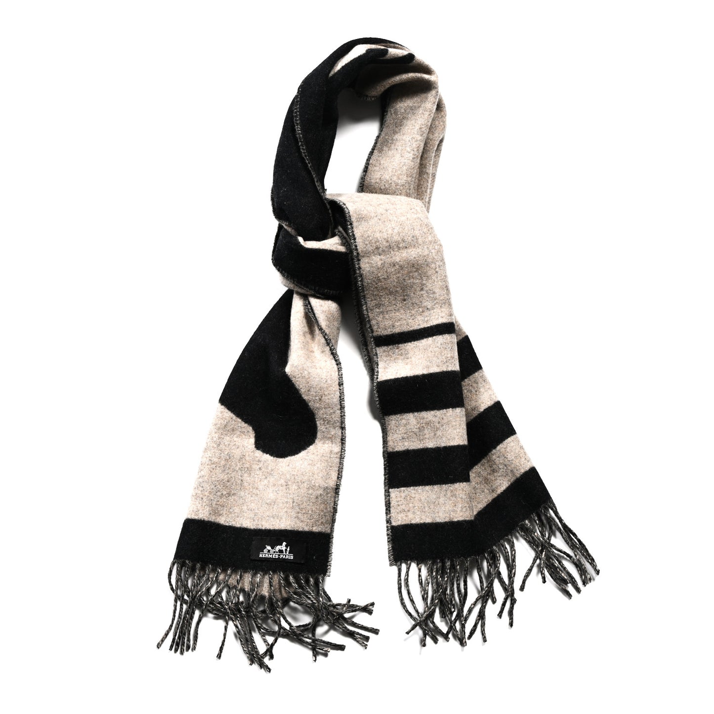 Cashmere Casaque Love Story Muffler Black Beige Chine