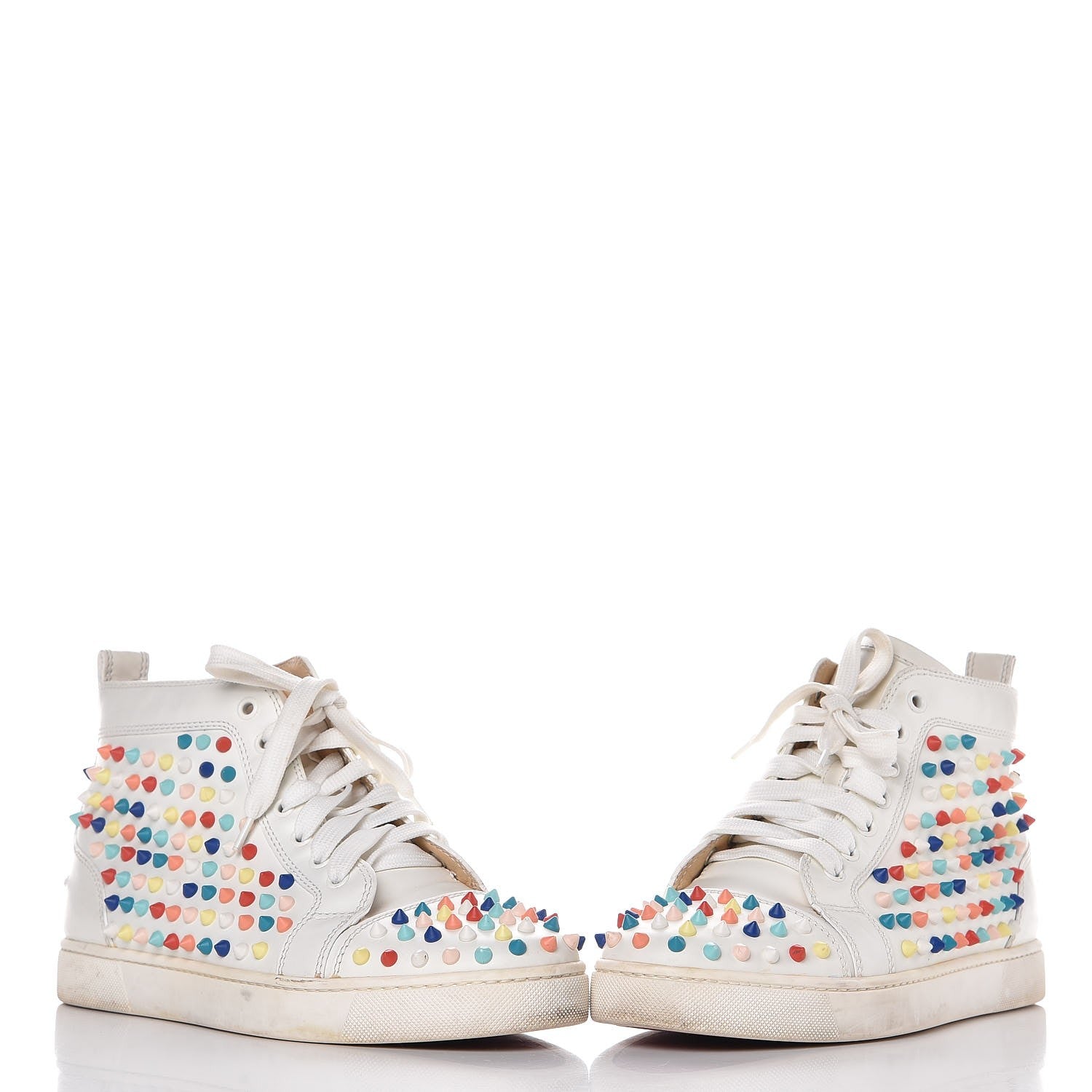 Christian Louboutin Calfskin Louis Spikes Flat Sneakers 40 White Multi 7 of 26