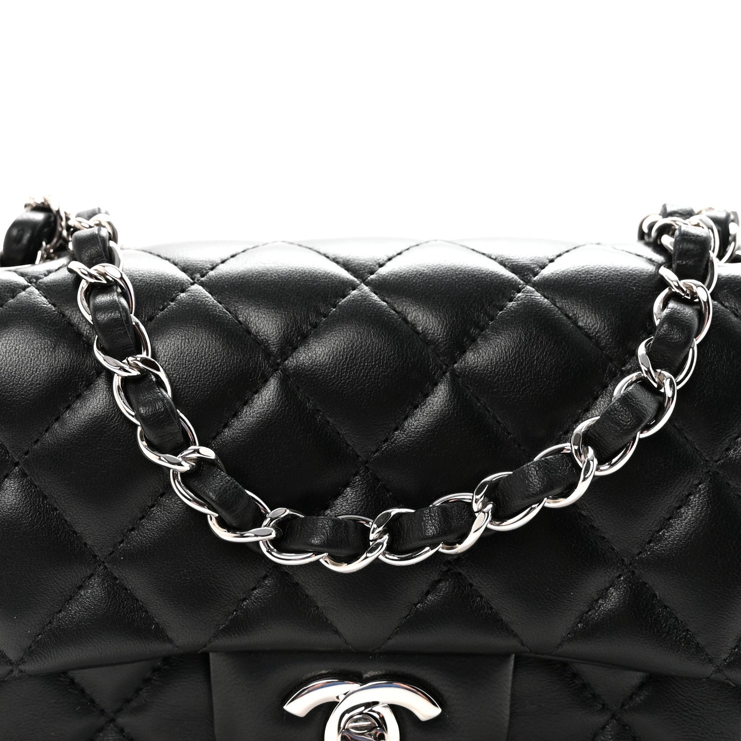 Lambskin Quilted Mini Rectangular Flap Black