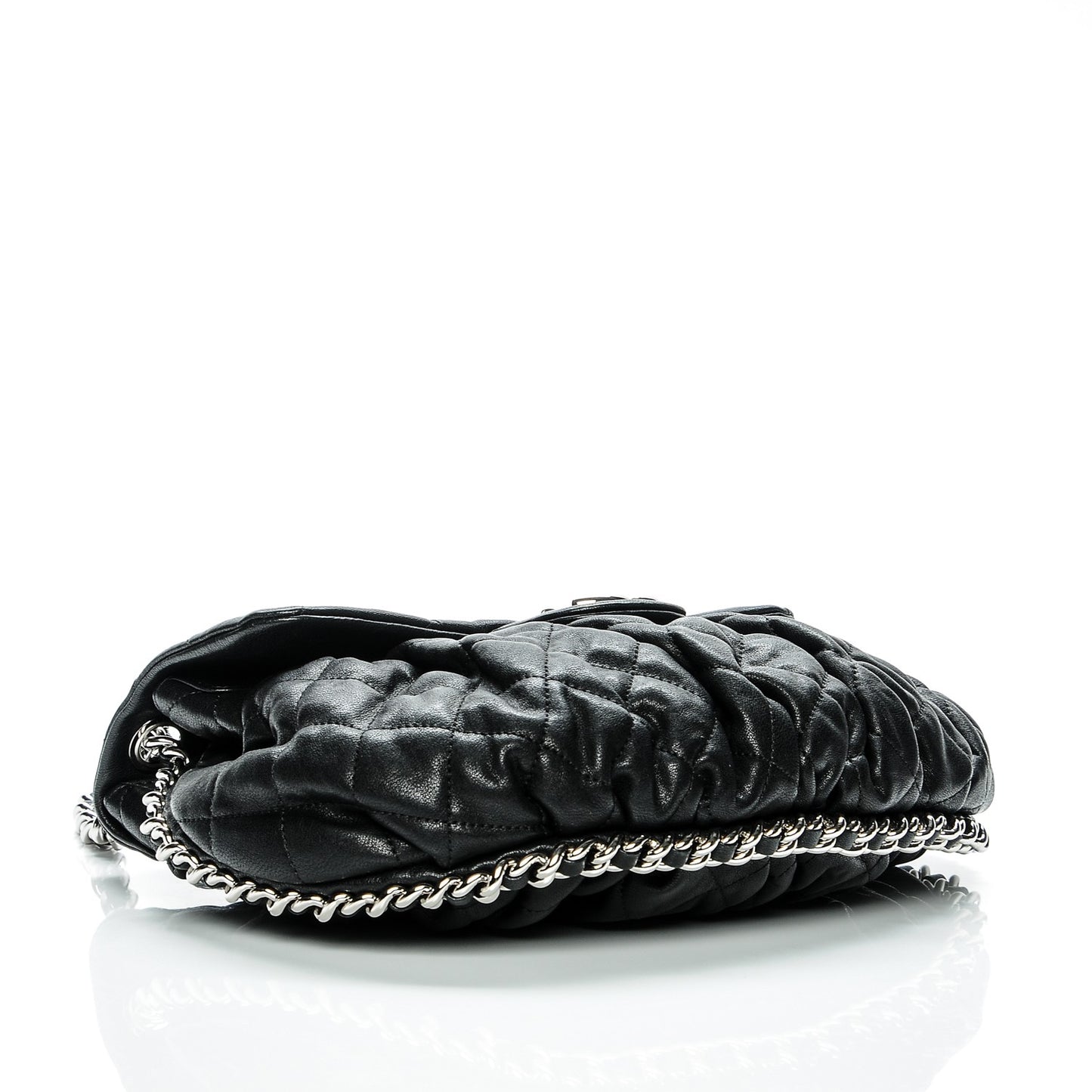Washed Lambskin Quilted Medium Chain Around Messenger Black