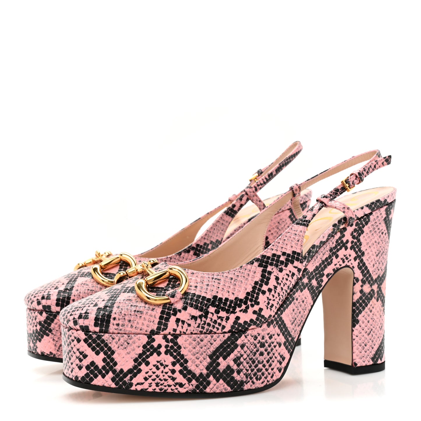 Calfskin Python Print Horsebit Platform 35/120mm Slingback Pumps 39.5 Wild Rose