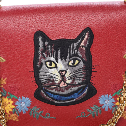 Gucci Textured Calfskin Embroidered Small Shoulder Bag Hibiscus Red Multicolor 8 of 10