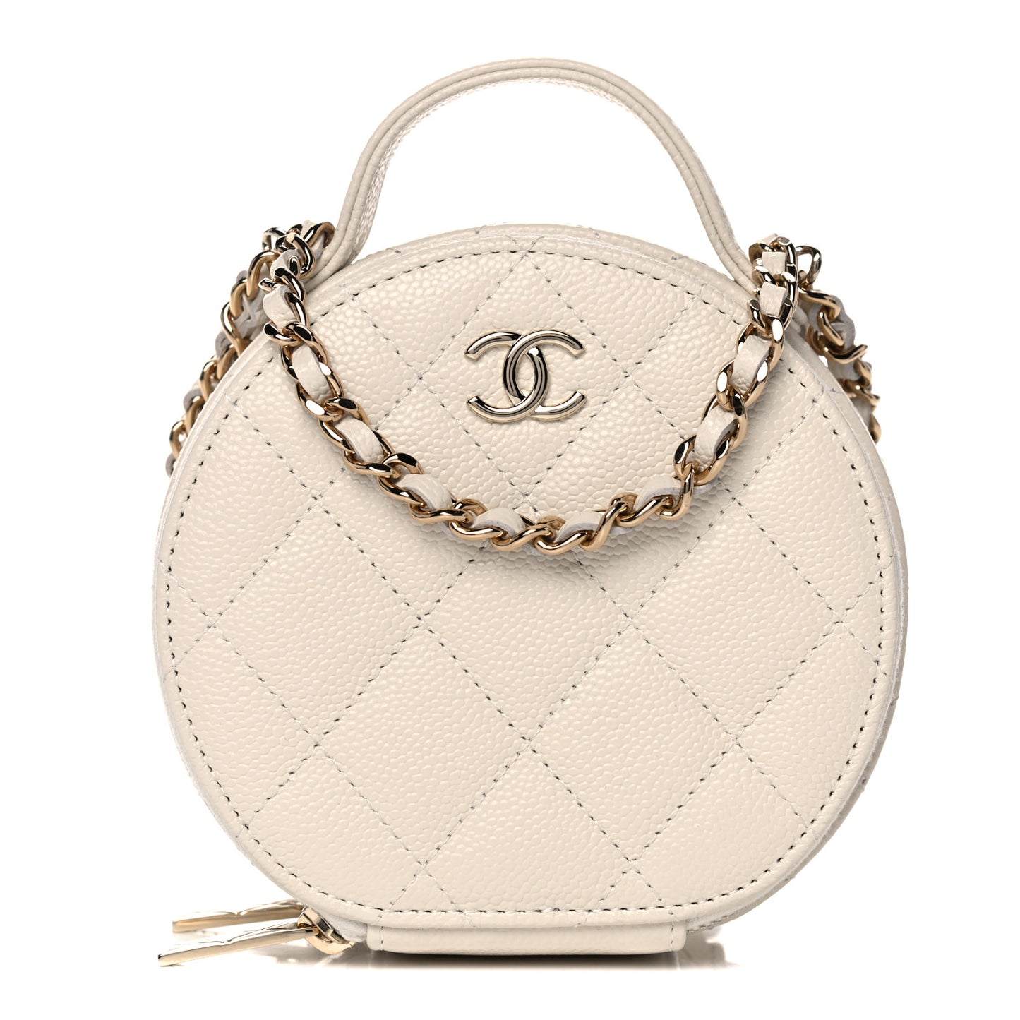 Caviar Quilted Round Handle With Care Vanity With Chain White