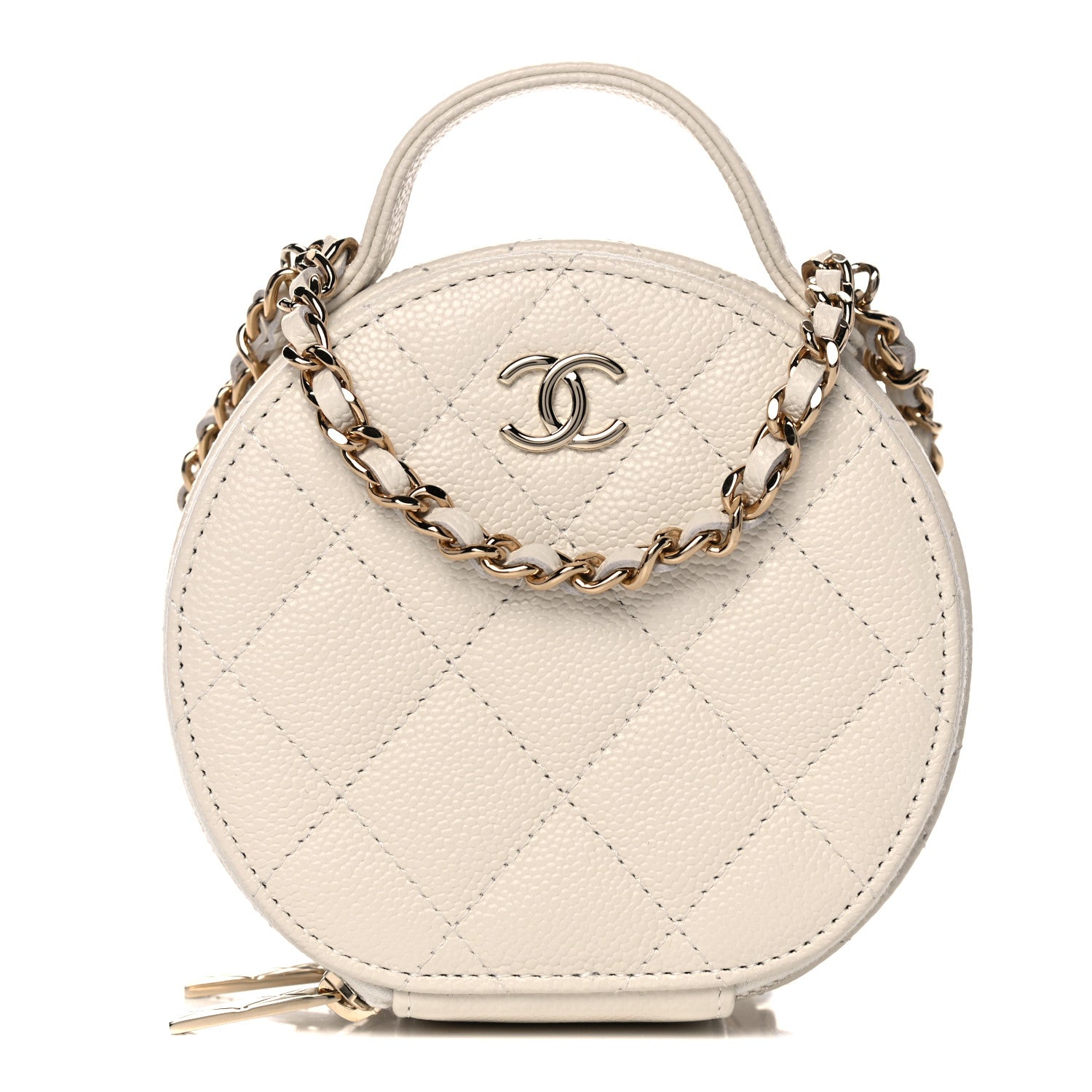Chanel Caviar Quilted Round Handle With Care Vanity With Chain White 1 of 11
