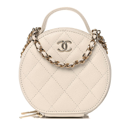 Chanel Caviar Quilted Round Handle With Care Vanity With Chain White 1 of 11