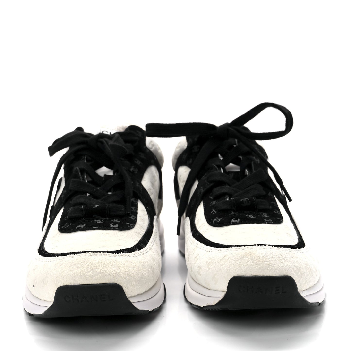 Suede Calfskin Printed CC Sneakers 43 White Black