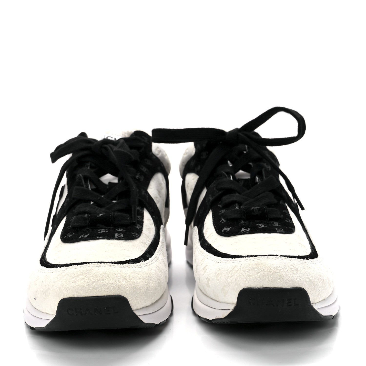 Chanel Suede Calfskin Printed CC Sneakers 43 White Black 2 of 8