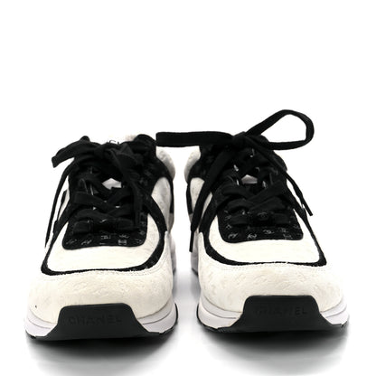 Chanel Suede Calfskin Printed CC Sneakers 43 White Black 2 of 8
