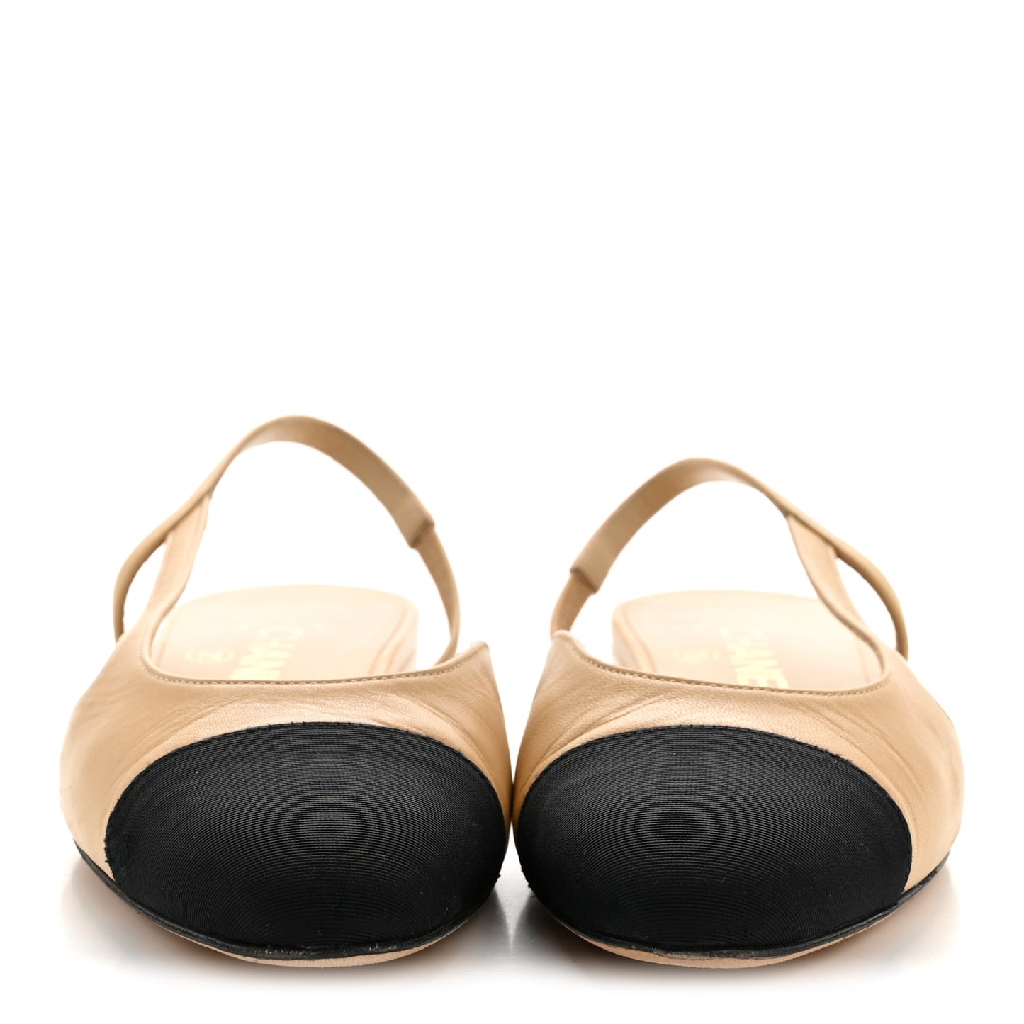 Goatskin Grosgrain Cap Toe CC Slingback Sandals 36.5 Beige Black