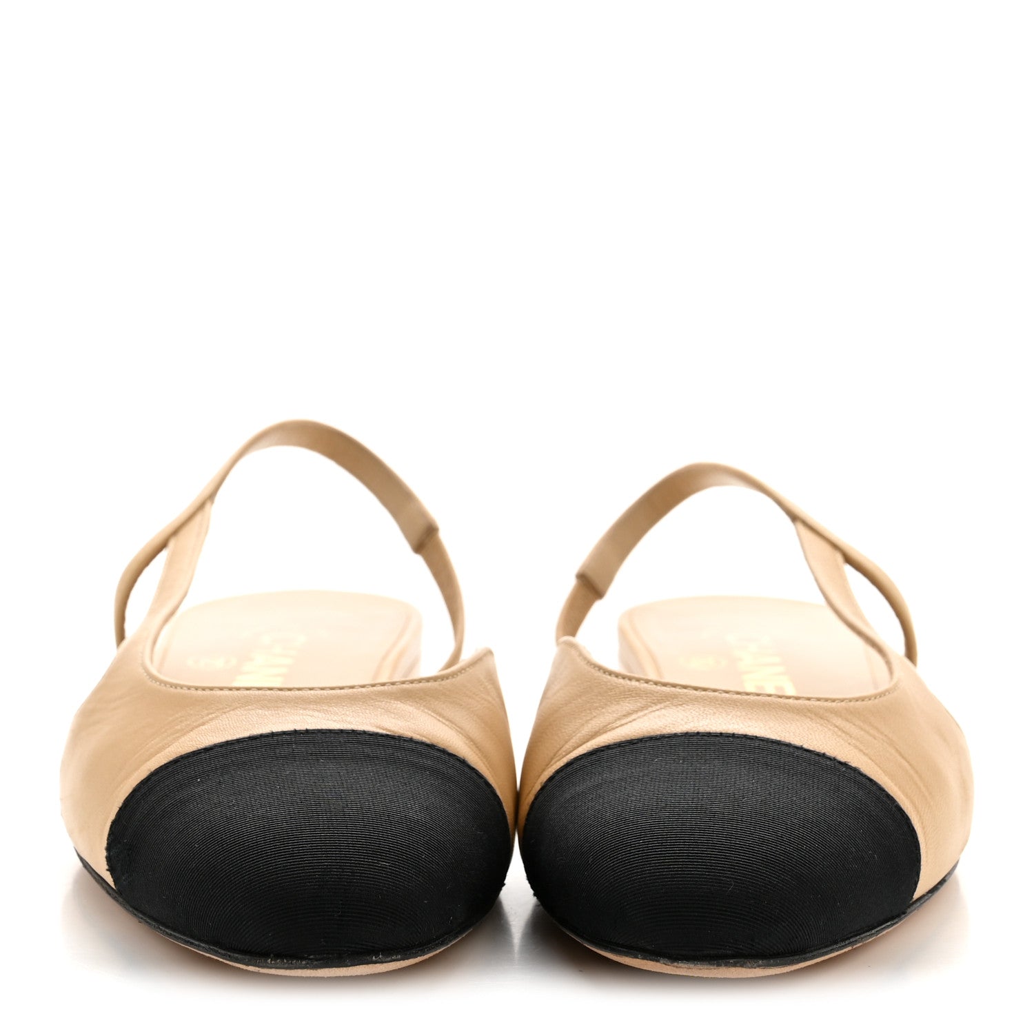 Chanel Goatskin Grosgrain Cap Toe CC Slingback Sandals 36.5 Beige Black 3 of 11