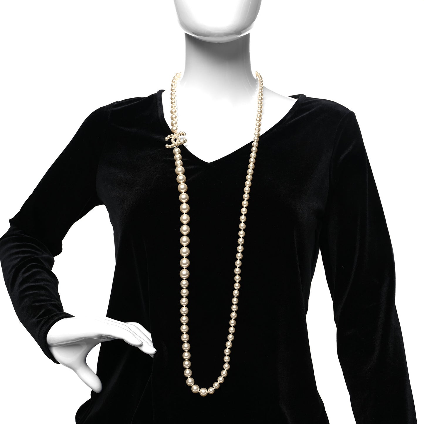 Pearl CC Long Necklace Gold