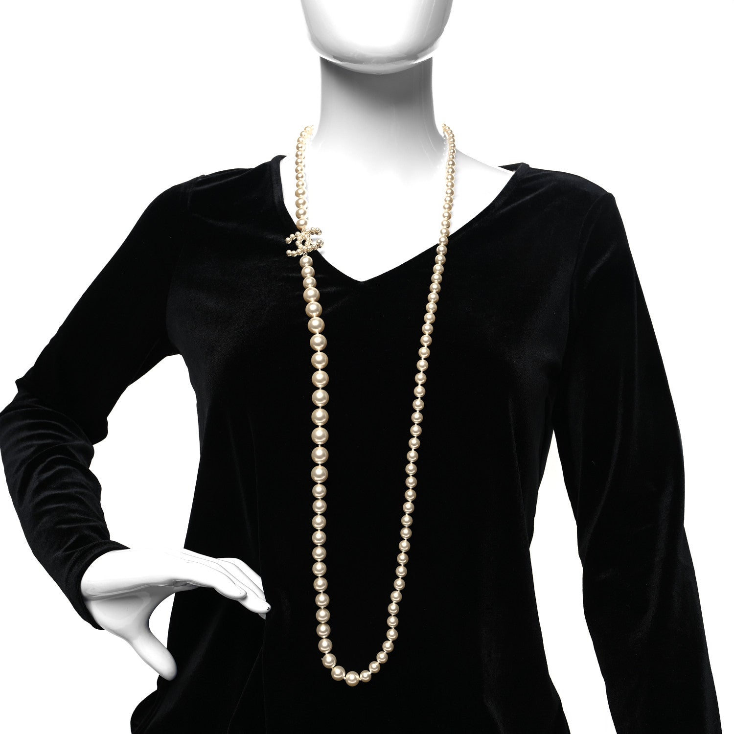 Chanel Pearl CC Long Necklace Gold 2 of 5
