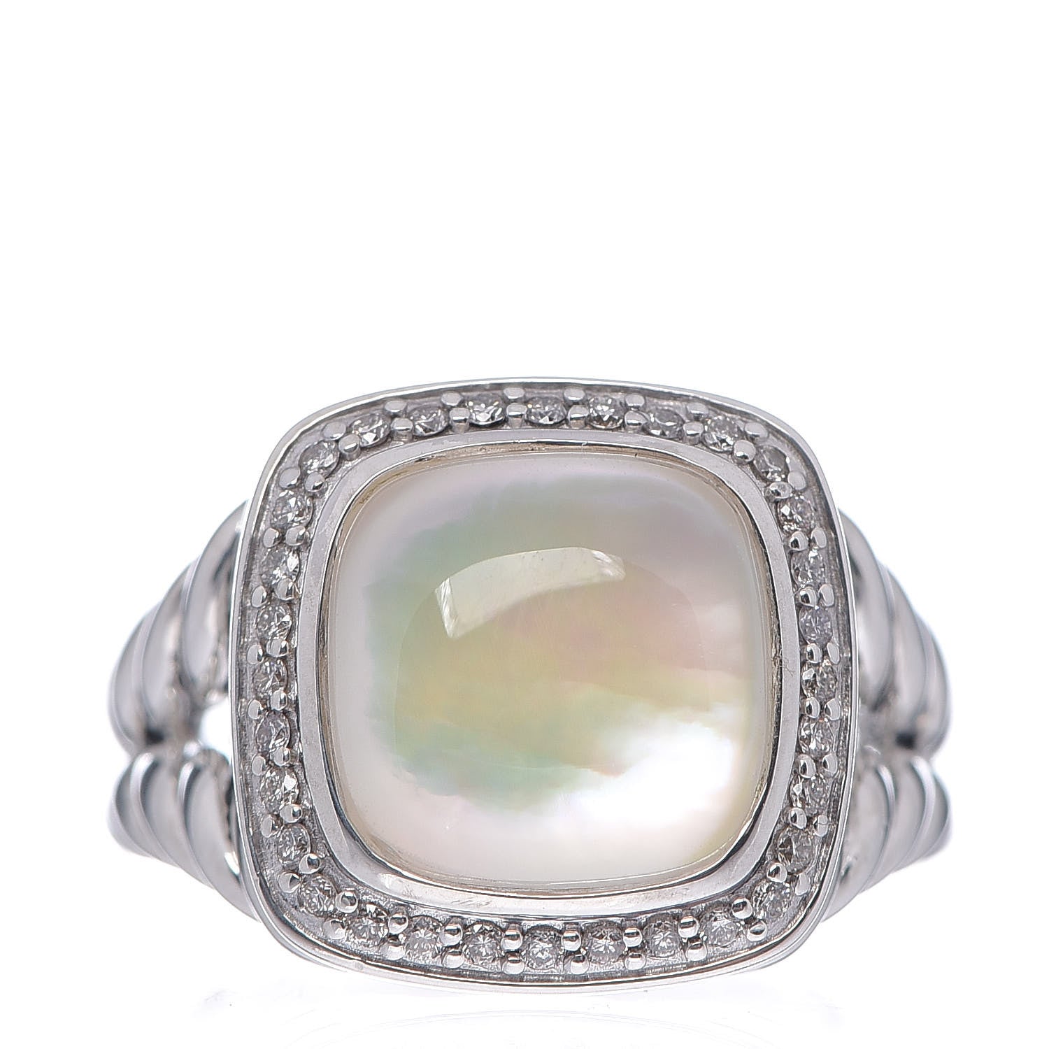 David Yurman Sterling Silver Diamond Mother of Pearl 11mm Albion Ring 52 6 1 of 6