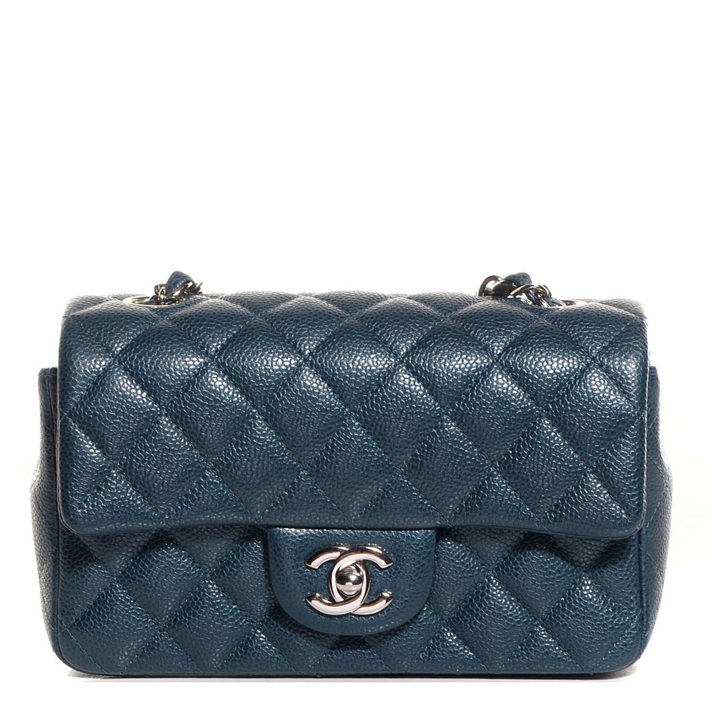 Pearly Caviar Quilted Mini Rectangular Flap Navy Blue