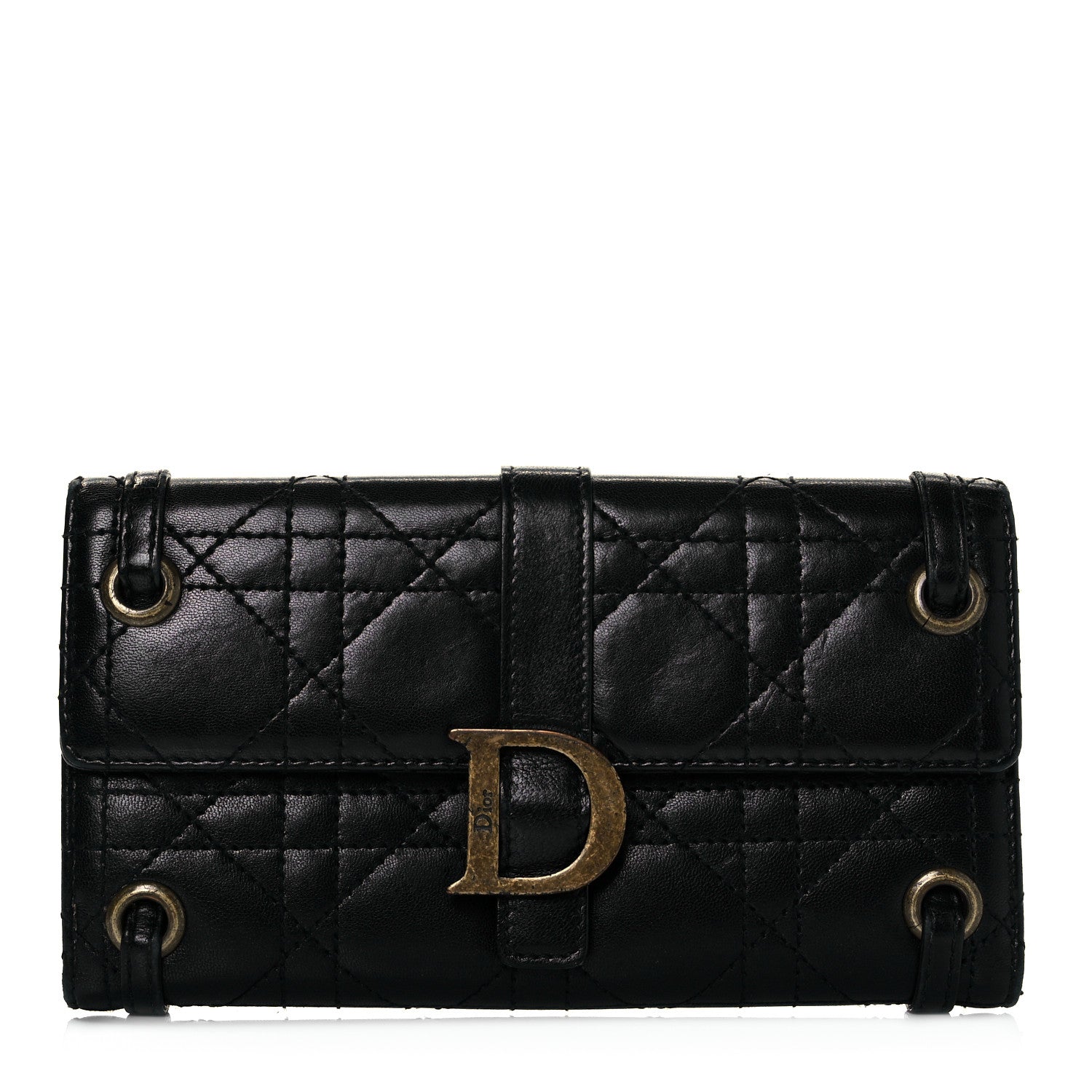 Christian Dior Lambskin Cannage Flap Wallet Black 1 of 9