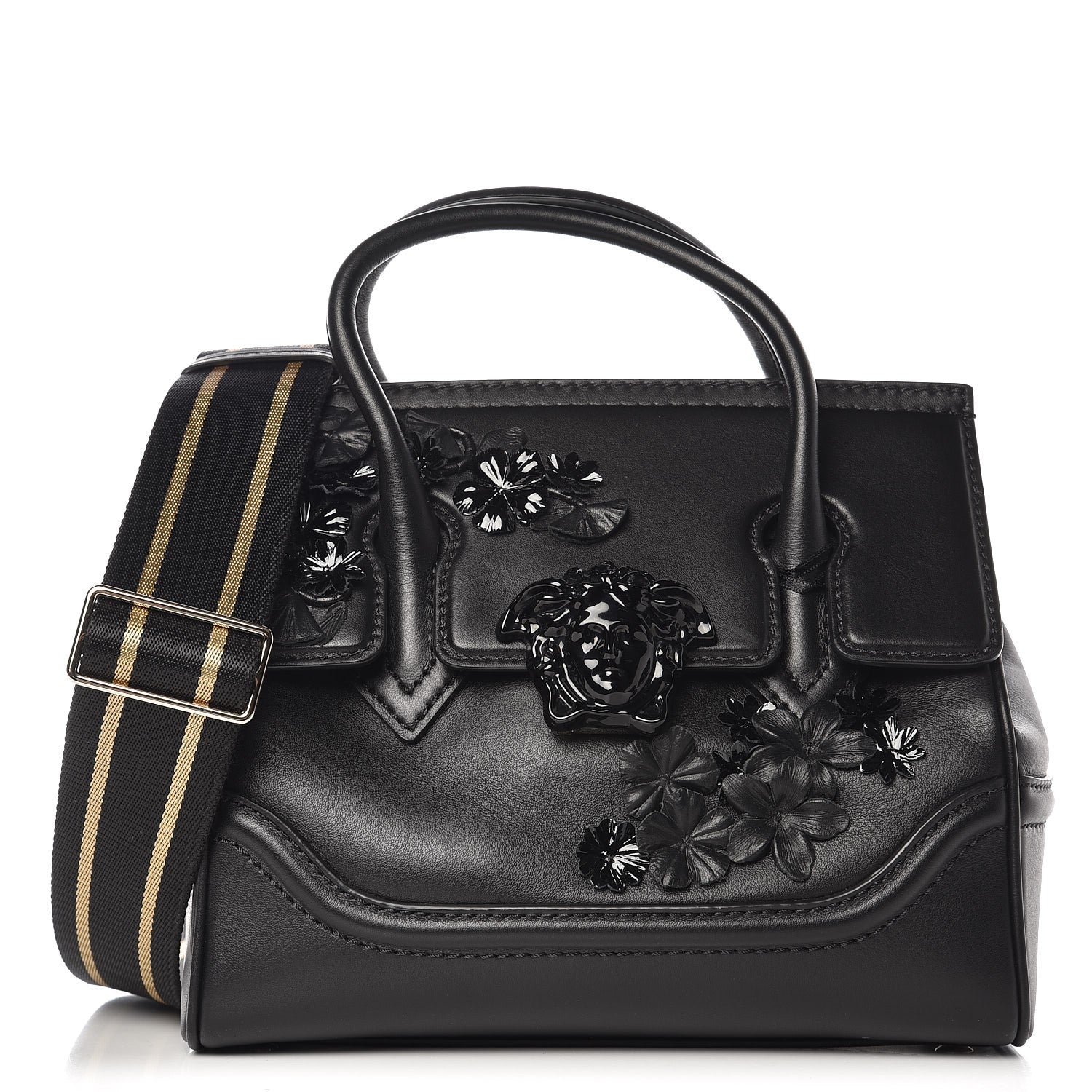 Versace Calfskin Floral Appliques Medium Palazzo Empire Bag Black 1 of 9