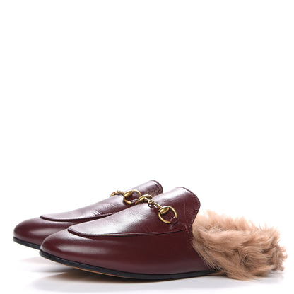 Gucci Malaga Kid Fur Womens Princetown Slippers 37.5 Vintage Bordeaux 3 of 9