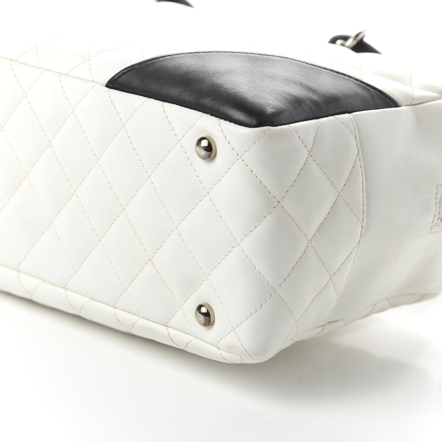 Calfskin Quilted Large Cambon Bowler White Black