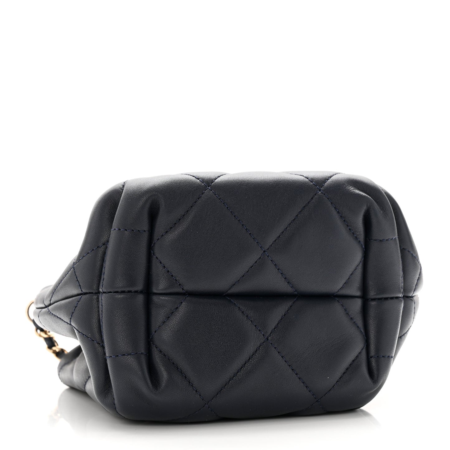 Lambskin Quilted CC Dweller Drawstring Bucket Bag Navy