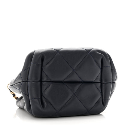 Chanel Lambskin Quilted CC Dweller Drawstring Bucket Bag Navy 4 of 11